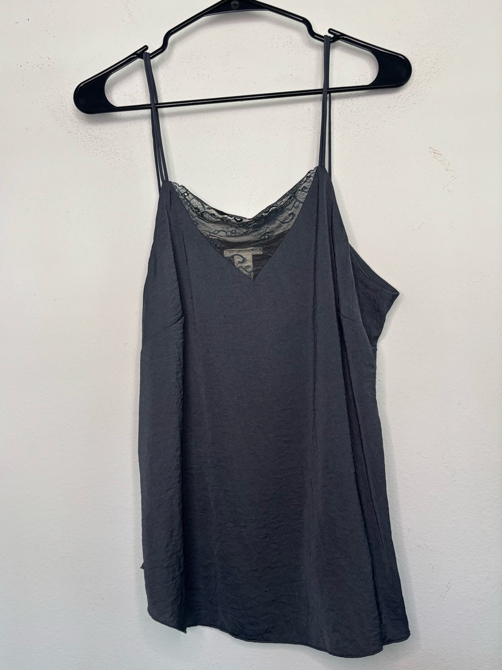 H&M SLATE CHARCOAL GREY LACE SPAGHETTI STRAP FLOWY BLOUSE SZ 14
